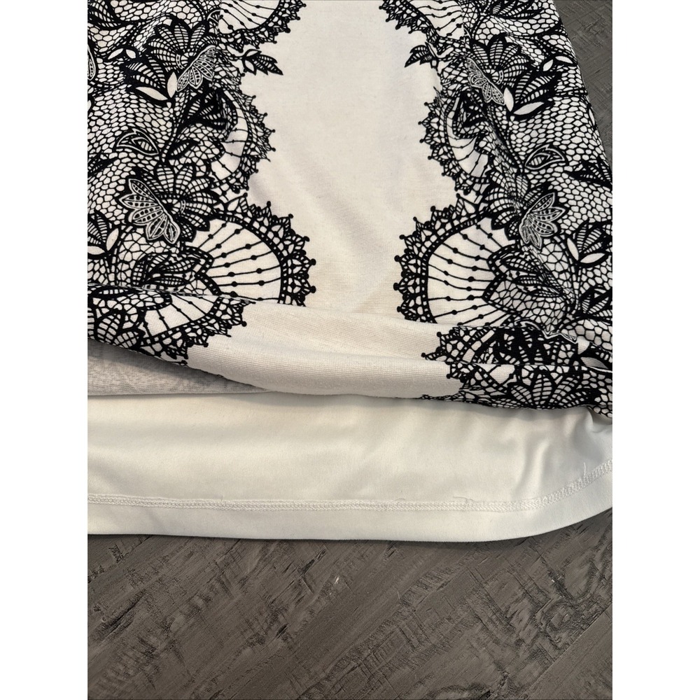 Maggy London Black and White Lace-Print Cap Sleeve Sheath Dress - Picture 10 of 11